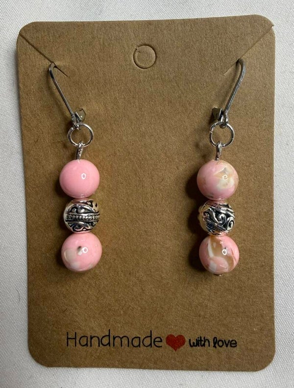 Earrings - Pink Shell Howlite Turquoise Stones Beads