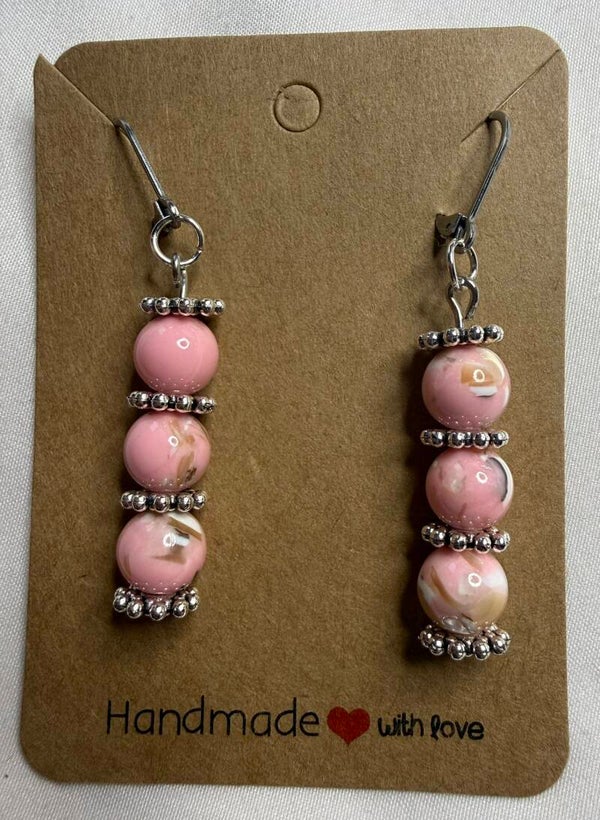 Earrings - Pink Shell Howlite Turquoise Stones Beads