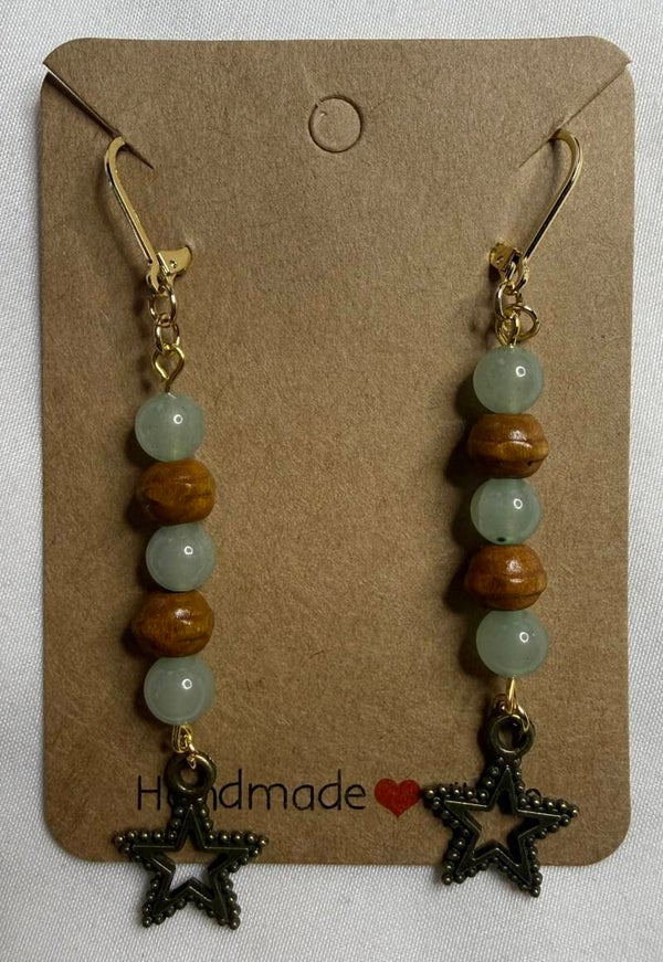 Earrings - Kiwi Jasper and Wood Beads