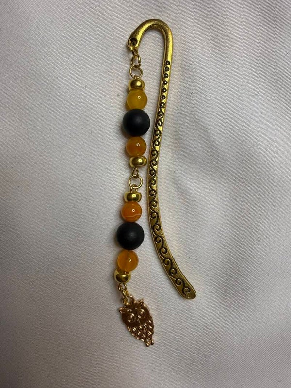 Bookmark - Orange Agate and Matte Onyx Beads