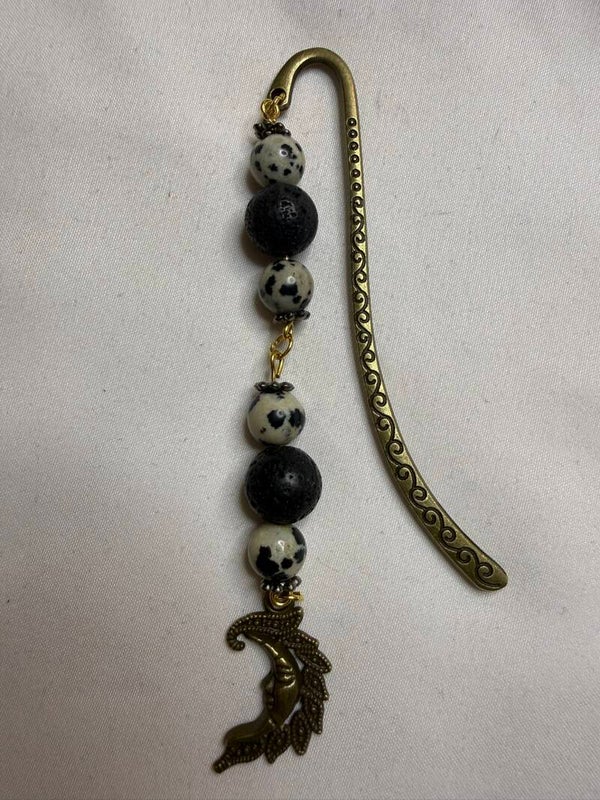 Bookmark - Dalmation Jasper and Matte Onyx Beads