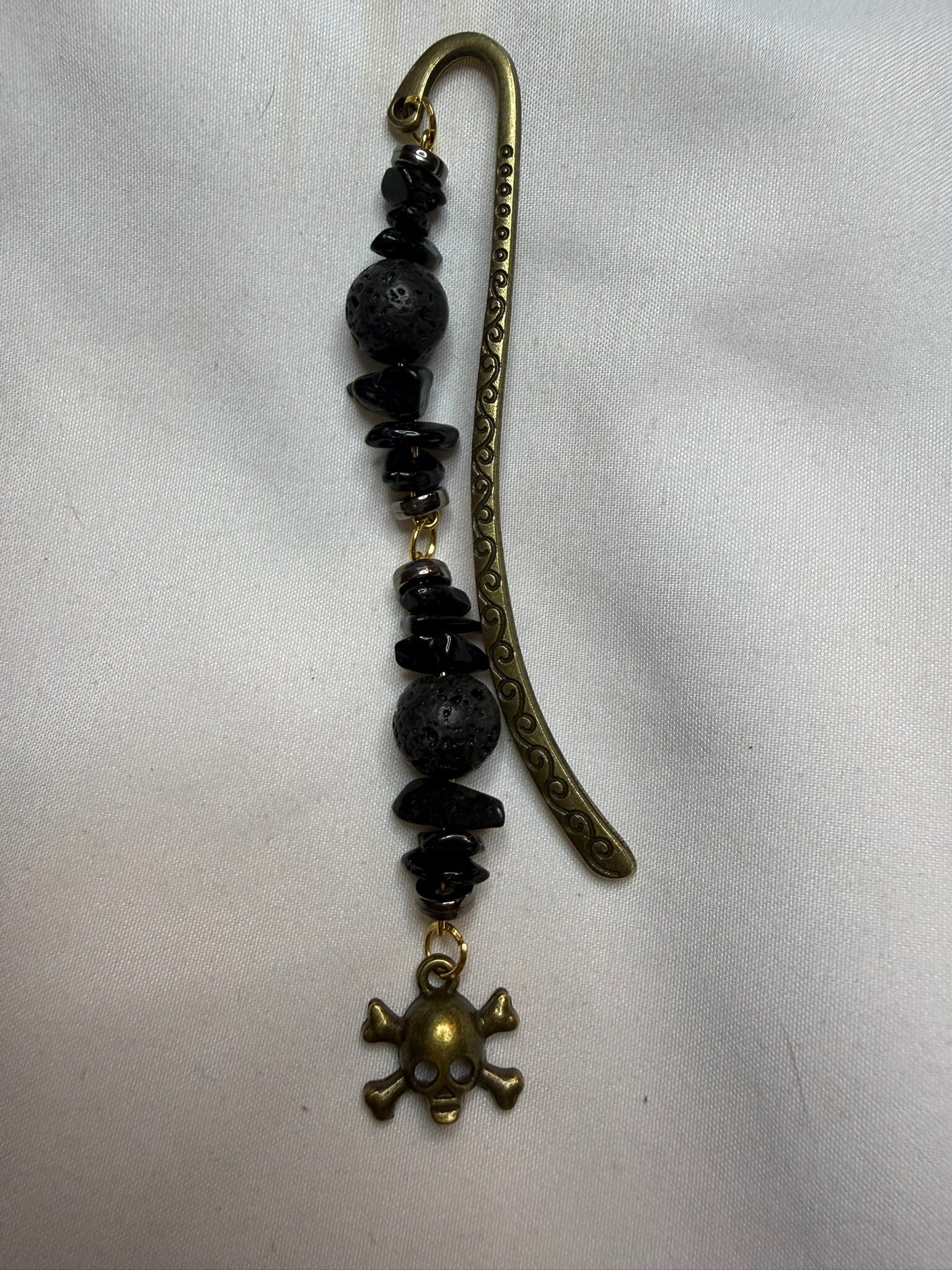 Bookmark - Black Tourmaline Chips and Lava Beads