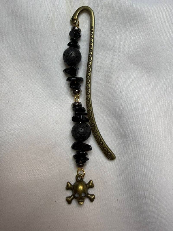Bookmark - Black Tourmaline Chips and Lava Beads