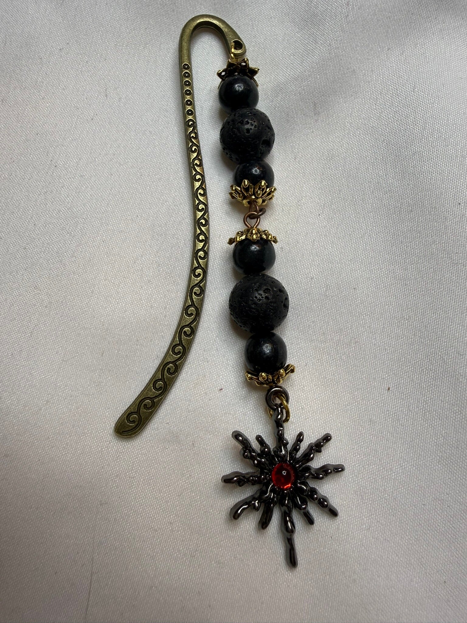 Bookmark - Black Obsidian and Lava Beads