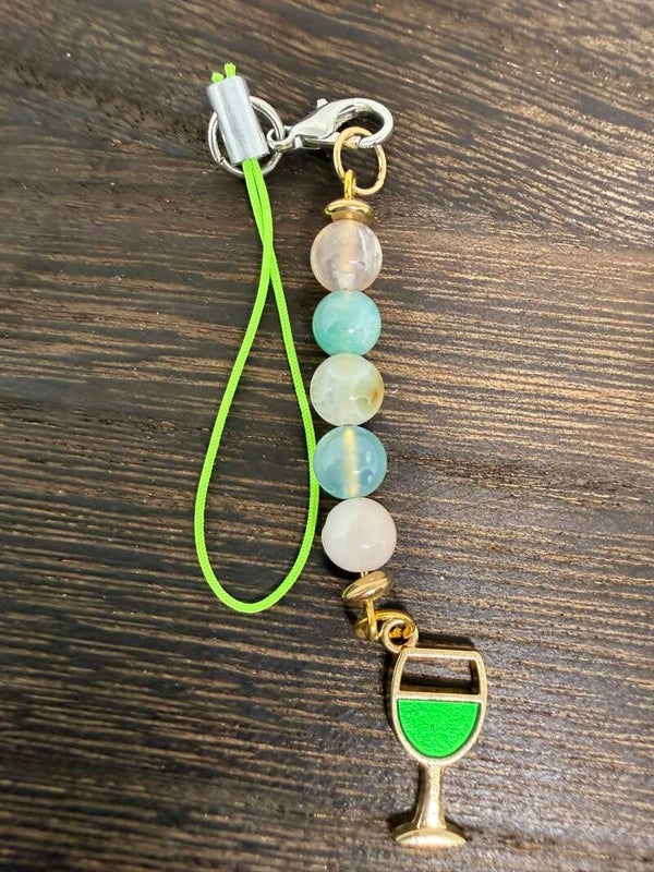 Charm - Green Flower Agate with Green Drink Charm