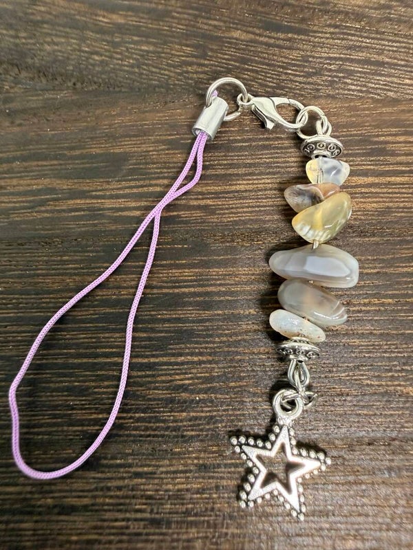 Charm - Botswana Agate Chips, Silver Star Charm