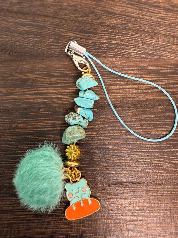 Charm - Turquoise Chips, Turquoise Teddy Charm and Pompom
