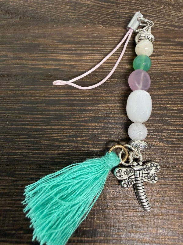 Charm - Green Aventurine, Glass Beads, Light Green Tassel