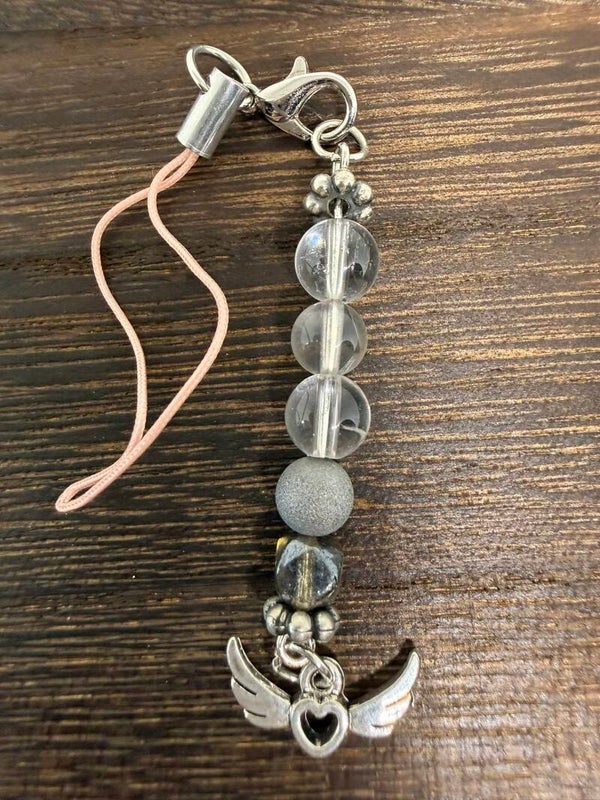 Charm - Clear Quartz Beads - Silver Wing Charms