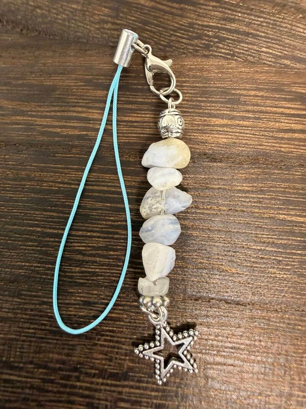 Charm - Aquamarine Chips, Silver Star Charm