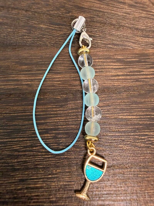 Charm - Clear Quartz Beads, Light Blue Glass Beads, Blue Drink Charm