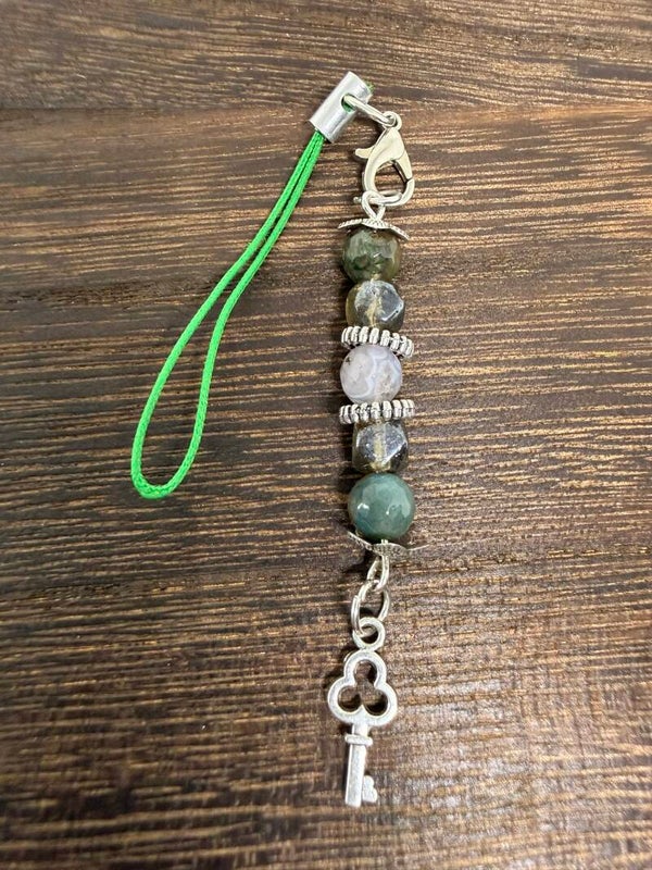 Charm - Moss Agate, Silver Key Charm