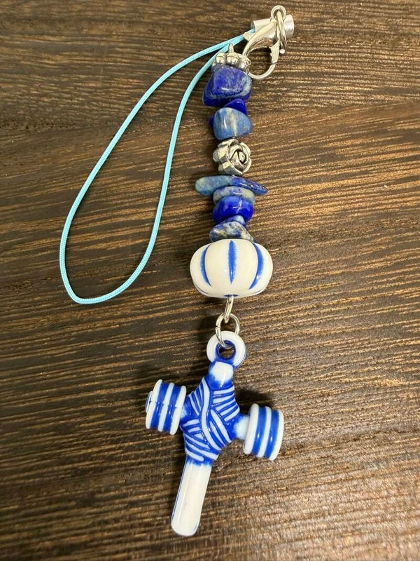 Charm - Sodalite Chips, Blue and White Cross
