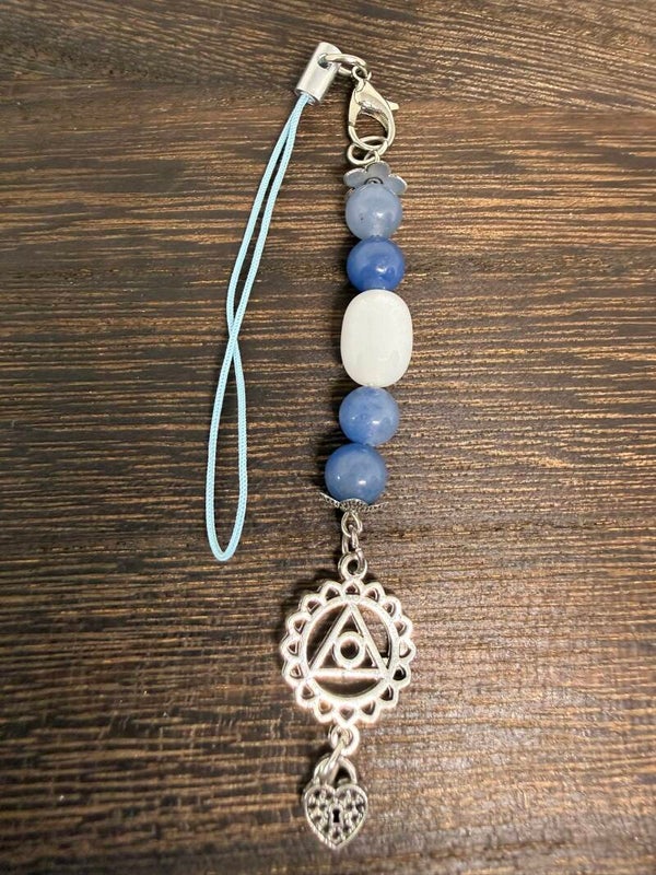 Charm - Blue Aventurine, Silver Tibetan and Heart Charm