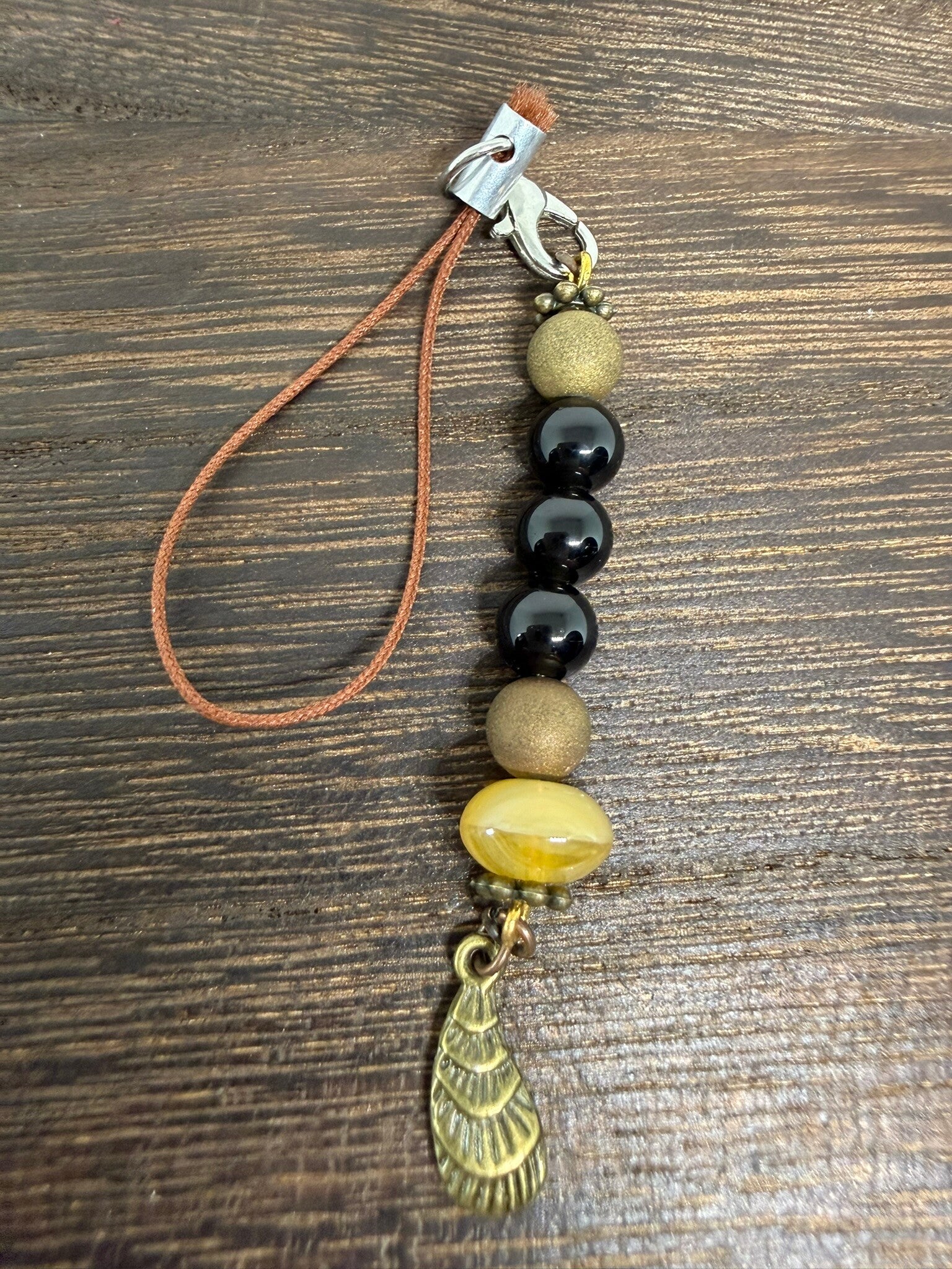 Charm - Black Onyx, Gold Druzy, Antique Shell Charm