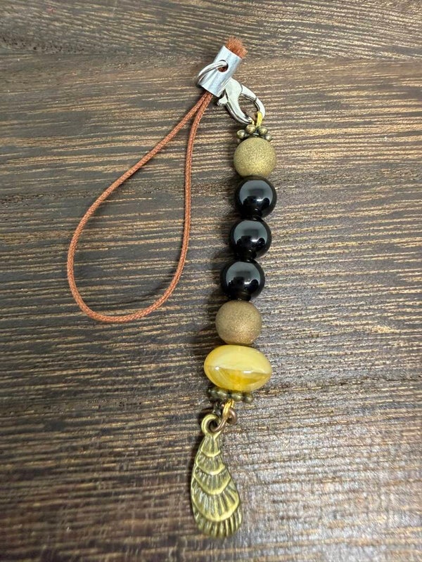 Charm - Black Onyx, Gold Druzy, Antique Shell Charm