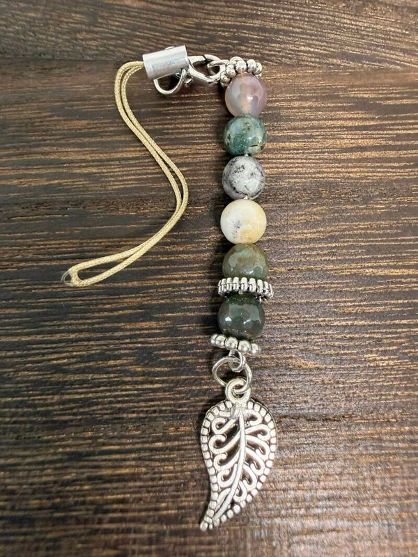 Charm - Ocean Jasper, Silver Leaf Charm