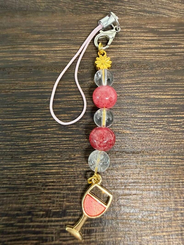 Charm - Clear Quartz, Pink Glass Beads, Pink Drink Charm