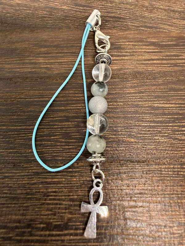 Charm - Clear Quartz, Silver Ankh Charm