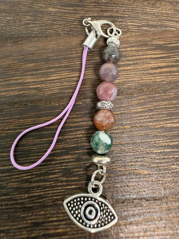 Charm - Ocean Jasper, Silver Evil Eye Charm