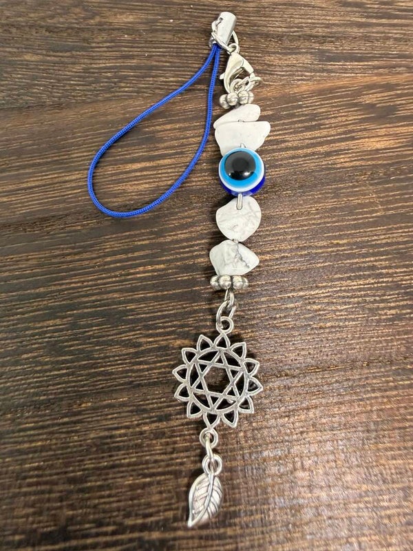 Charm - Howlite Chips, Nazar (Evil Eye) Bead, Silver Tibetan and Leaf Charms