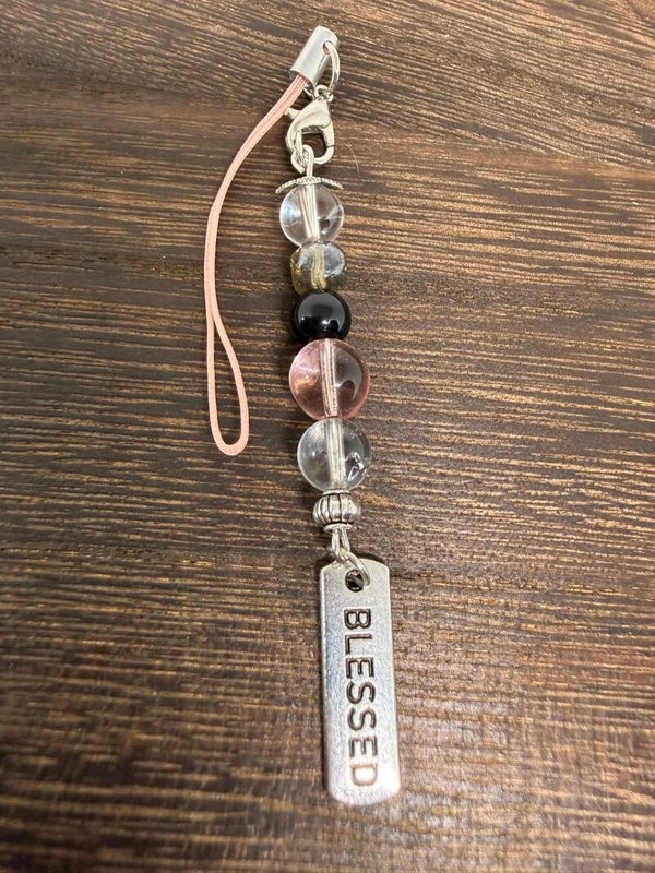 Charm - Clear Quartz Beads, "Blessed" Charm