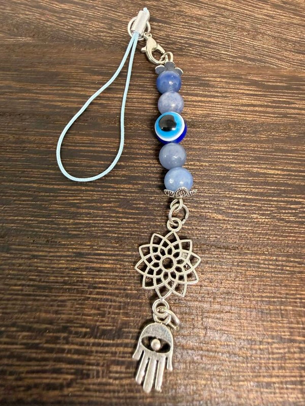 Charm - Blue Aventurine Beads, Nazar (Evil Eye) Bead, Tibetan and Hamsa Charms