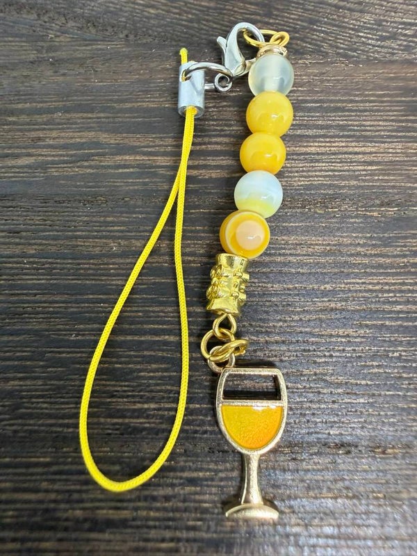 Charm - Yellow Agate Beads, Yellow Enamel Drink Charm