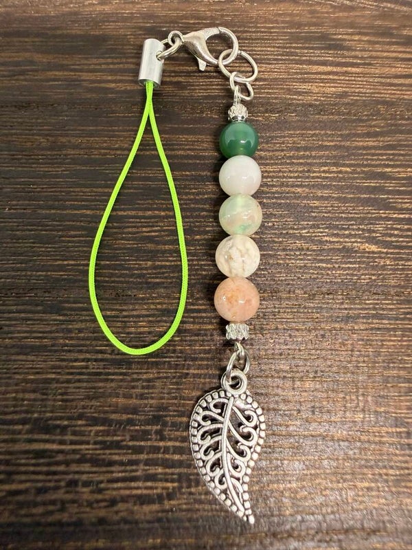 Charm - Ocean Jasper Beads, Leaf Charm