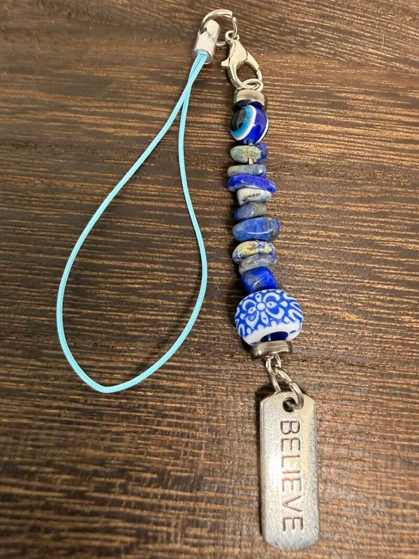 Charm - Lapis Lazuli Chips, "Believe" Charm