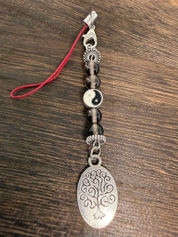 Charm - Smokey Quartz Beads, Yin and Yang Bead, Tree of Life Charm