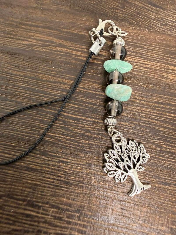 Charm - Smokey Quartz Beads, Caribbean Calcite Chips, Silver Tree of Life Charm