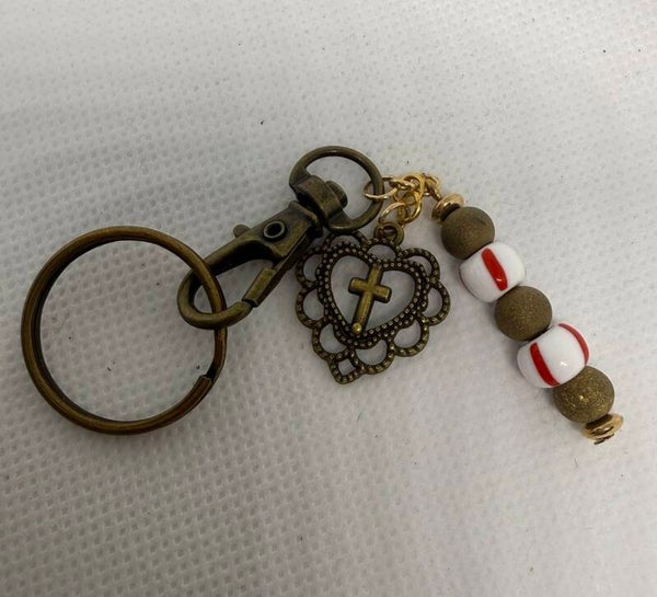 Keychain - Antique - Gold Druzy Beads, Antique Heart