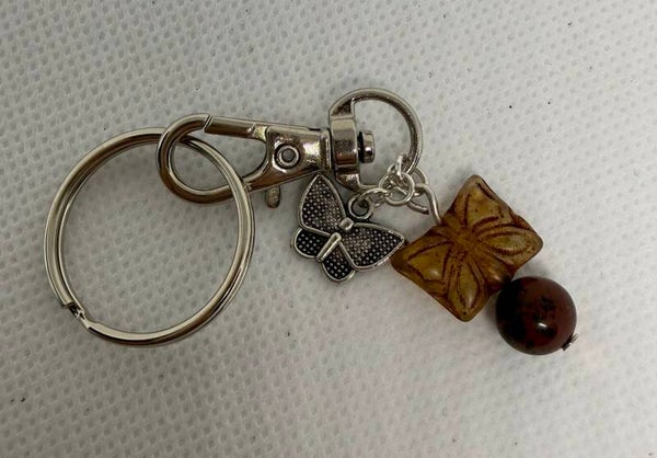 Keychain - Silver, Butterfly Czech Bead, Silver Butterfly Charm
