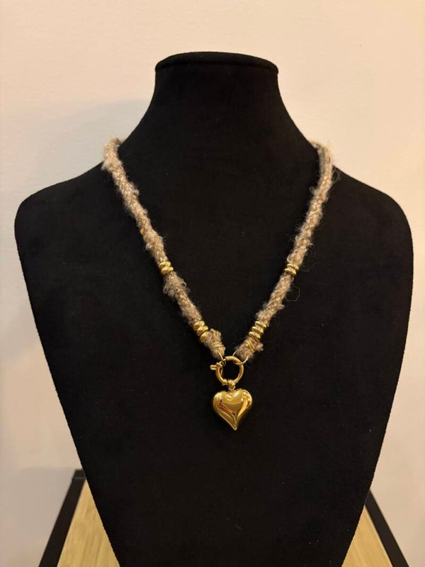 Brown heart necklace - gold
