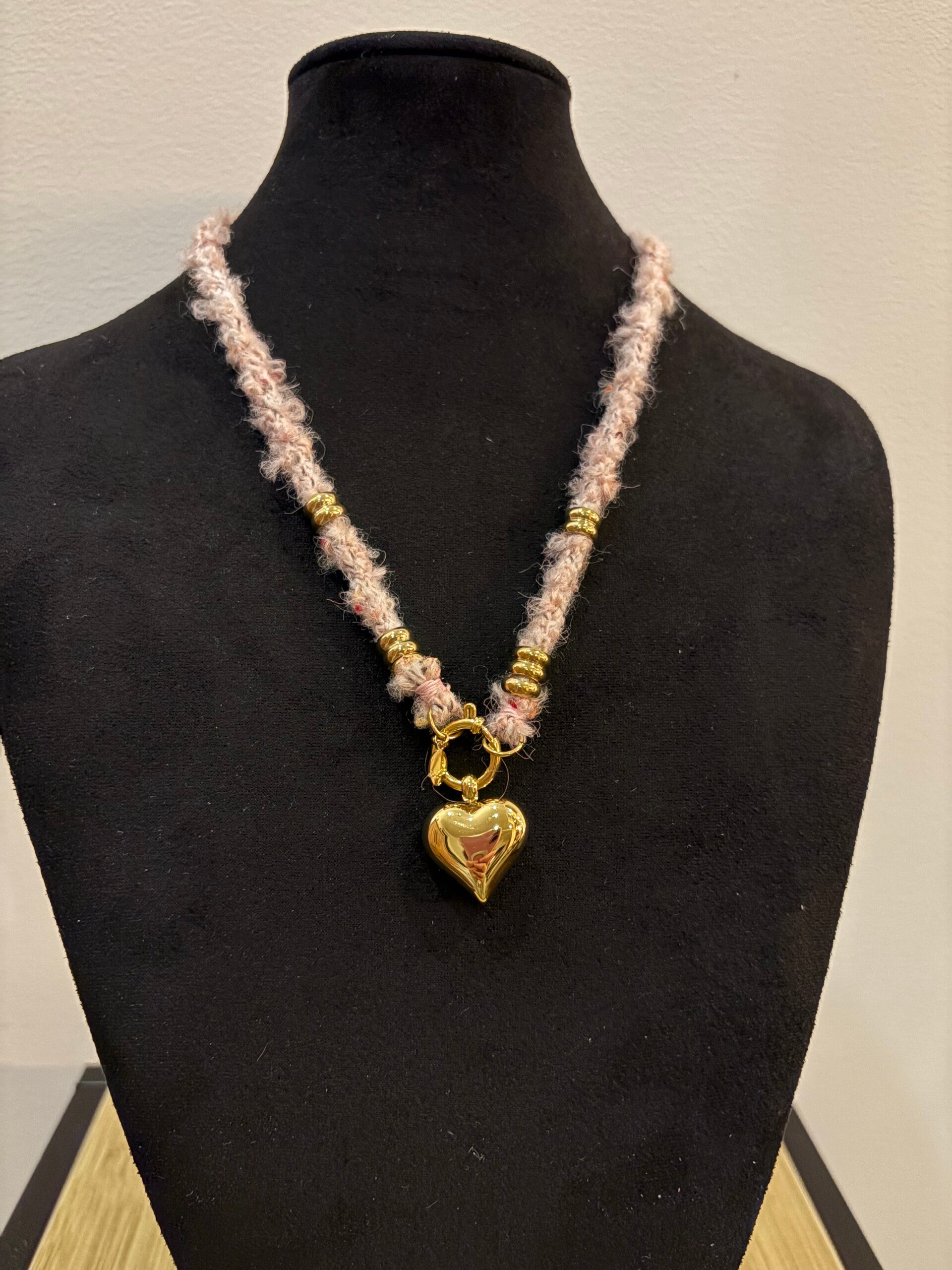 Pink heart necklace - gold