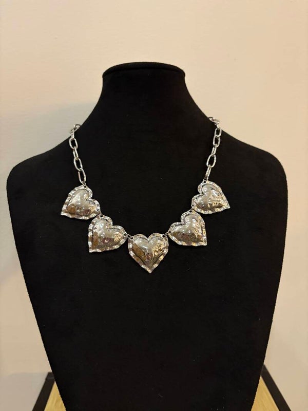 5 mega heart necklace - silver