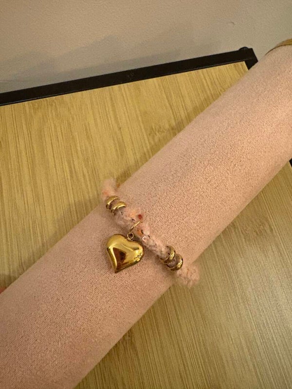 Pink heart bracelet - gold
