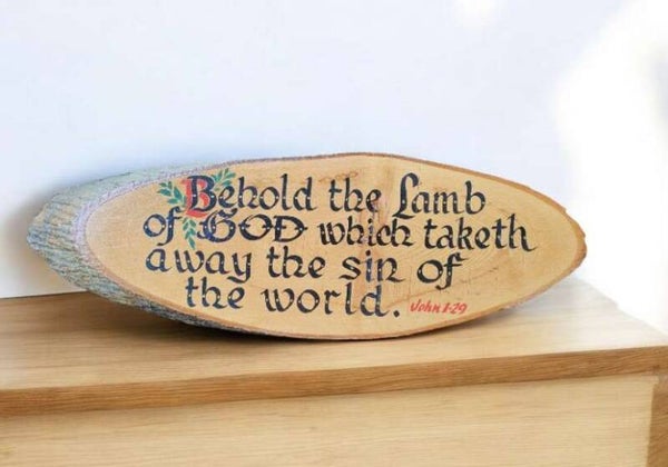 Vintage Hand-Painted Wooden Religious Wall Plaque - "Behold the Lamb of God" John 1:29 - 26" Rustic Scripture Sign