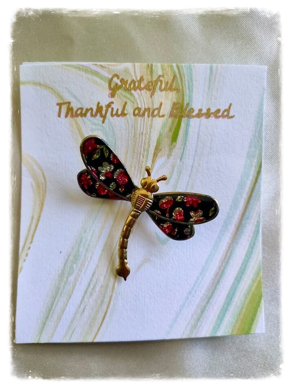Grateful, Thankful & Blessed Dragonfly Brooch