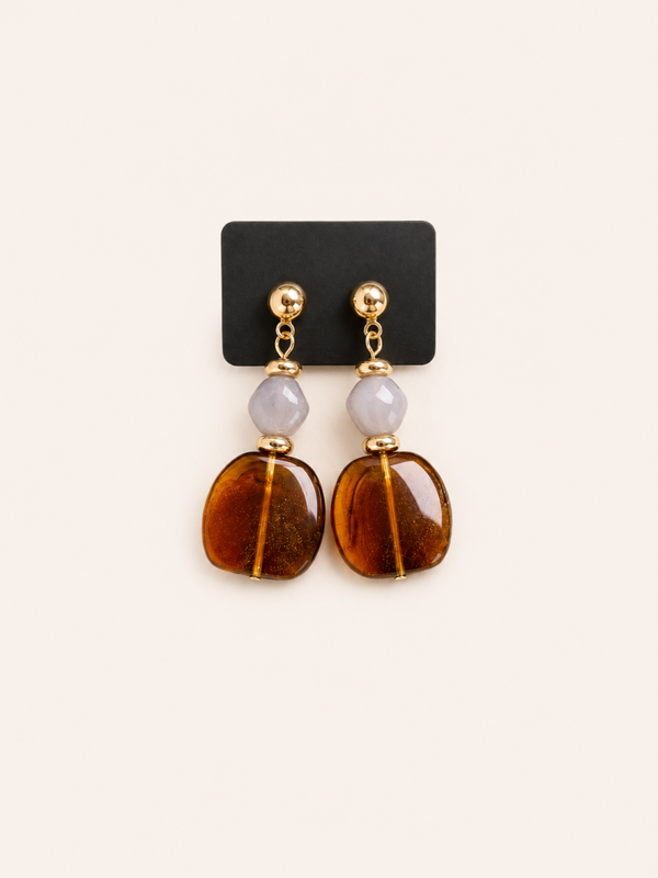 BROWN GOLD HANGERS OORBELLEN