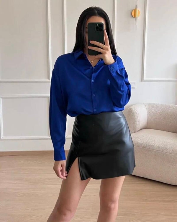 Céleste satin blouse royal blue