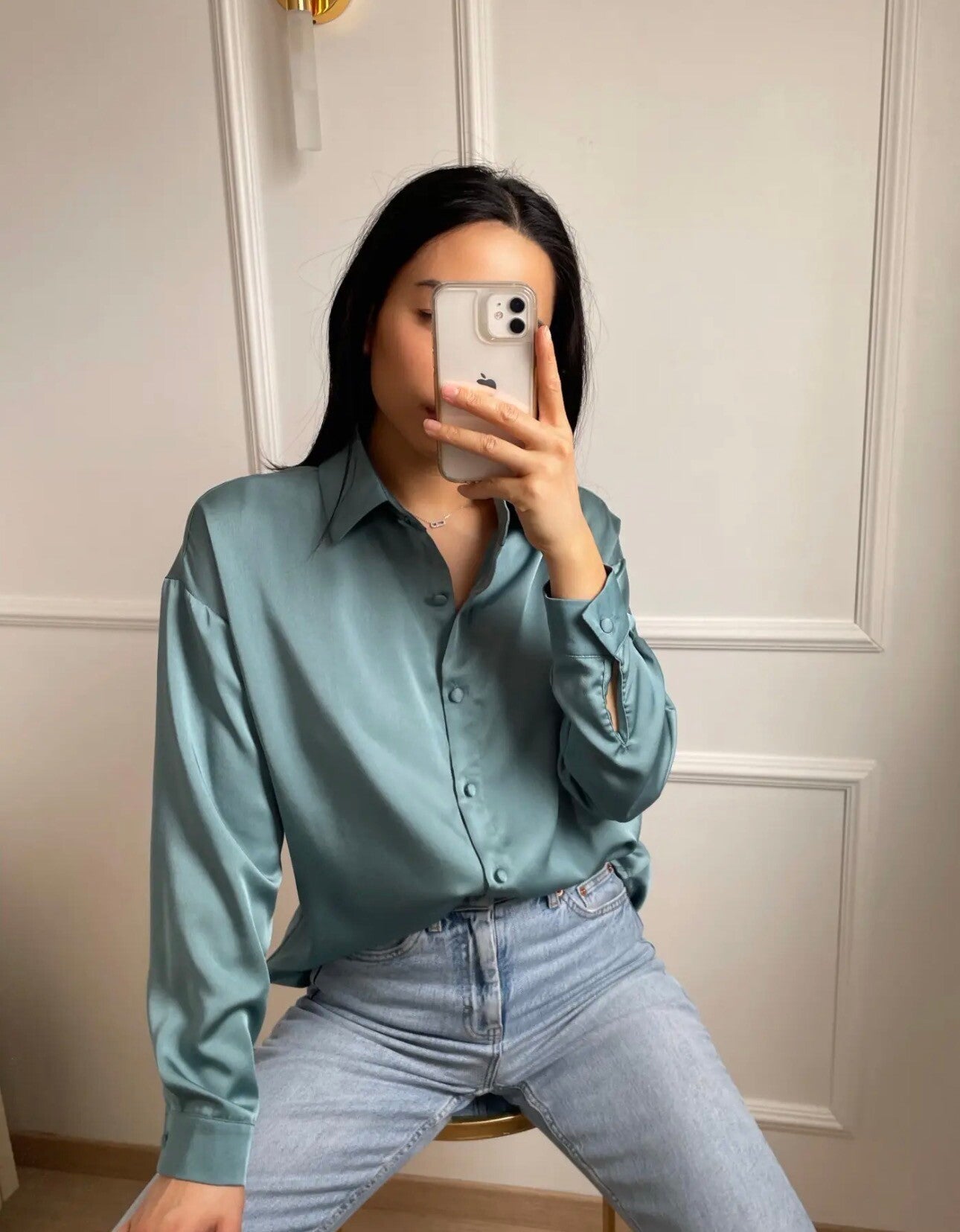 Céleste satin blouse sage mint