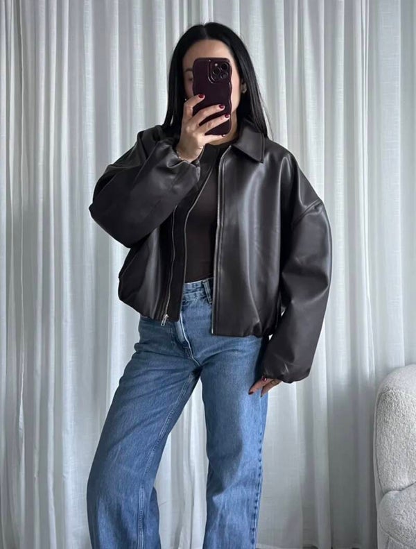 Noé leather jacket brown