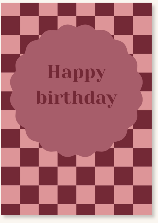 Verjaardag - Happy Birthday roze geruit