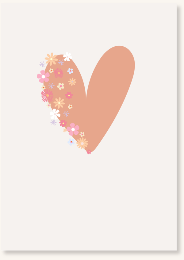 Blanco - Oranje hart met bloemetjes