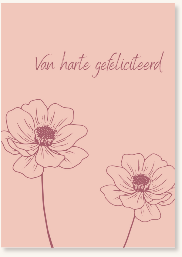 Verjaardag - Van harte gefeliciteerd 2 bloemen roze