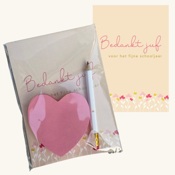 Juf cadeautje - Post it hartje met potloodje