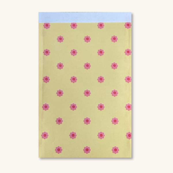 Cadeauzakjes - Geel met bloemetjes maat L - 5 stuks
