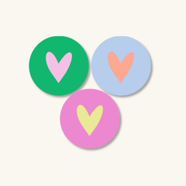 Stickers - Hartjes 3 kleuren zomers - 3 stuks